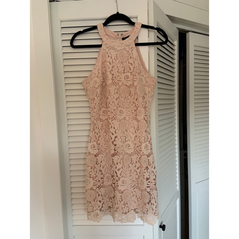 Pale Pink High Neck Lace Dress